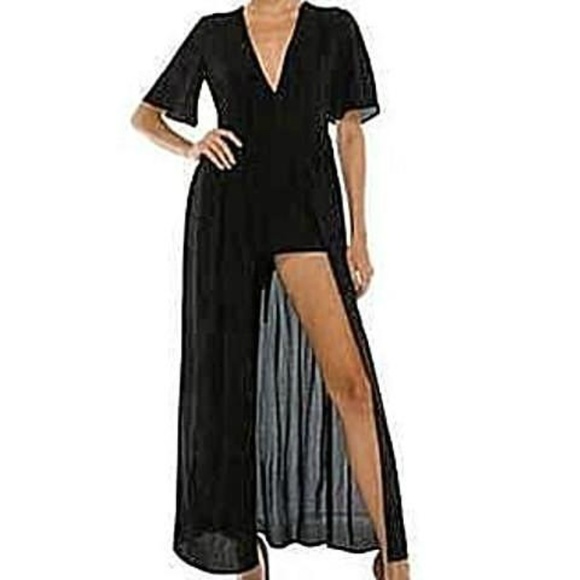 Black Kimono Maxi Romper - Picture 2 of 5